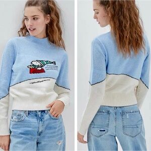 American Eagle Mock Neck Snoopy Sled Sweater